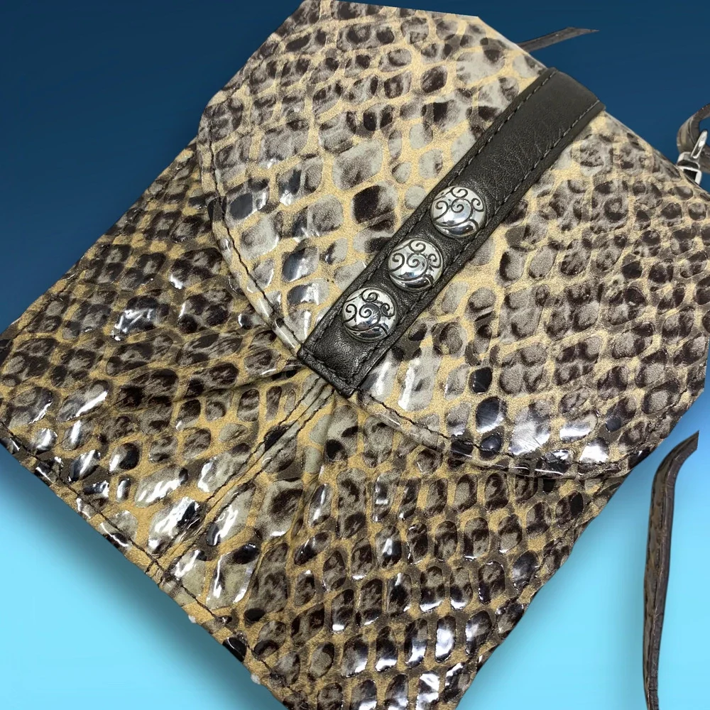 Brighton Nola Snake Embossed Leather Mini Organizer Crossbody Purse Brown Black